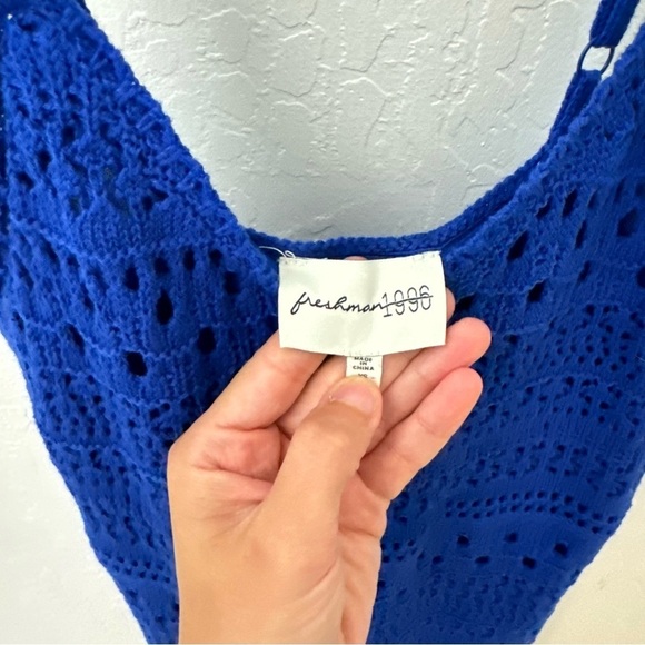Freshman 1996 Royal Blue Summer Crochet Lined Tank Scallop Hem Bodycon Dress XS - Picture 5 of 8